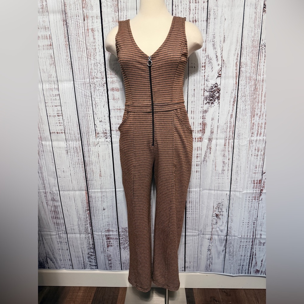 Wild‎ Fable Houndstooth Brown Jumpsuit